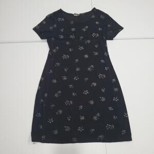 90s Whimsigoth Fairy Grunge Dress Women Medium Black Metallic Floral Stretch